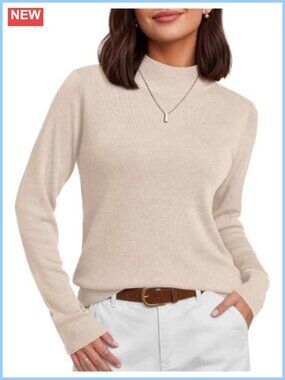 Mock Turtleneck Wool Blend Long Sleeve Knitted Pullover Sweater